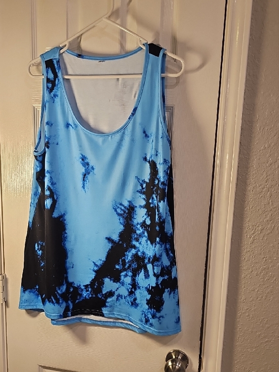 Unisex XL Blue Tie-Dye Sleeveless Scoop Neck Tank Top Retro Colorful Summer - Picture 5 of 10